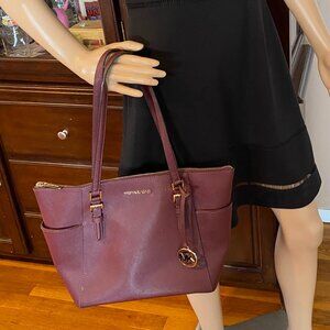 Michael Kors Maroon Jet Set Shoulder/Tote Bag
